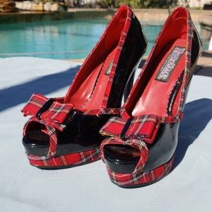 Red and black plaid high heels